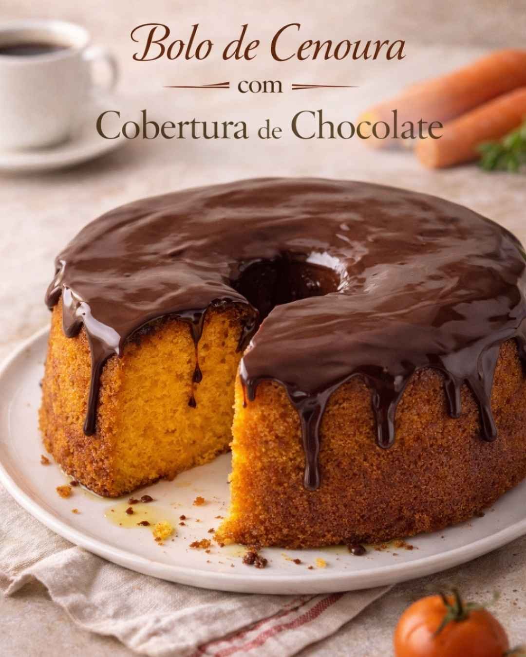 Bolo de Cenoura com Cobertura de Chocolate que Fica Perfeito Sempre