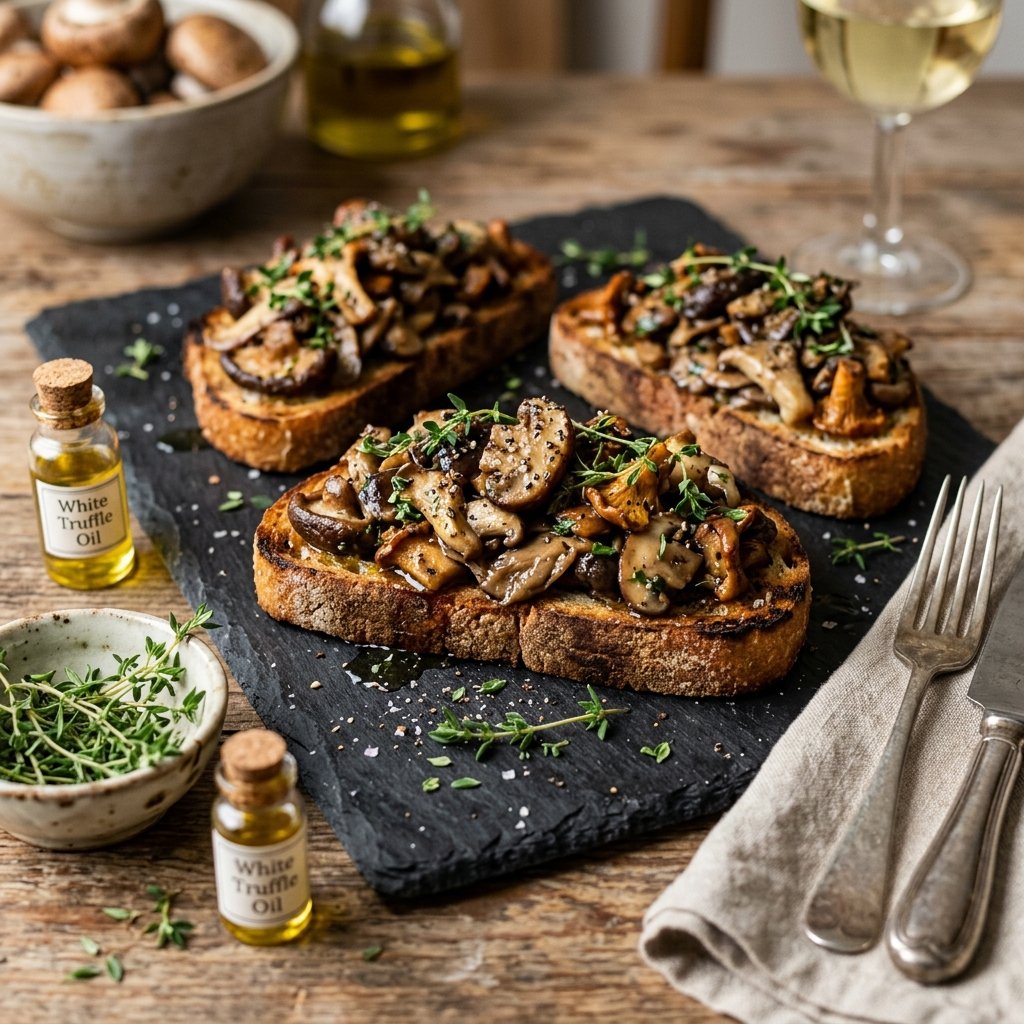 Bruschetta de Cogumelos Selvagens e Trufas