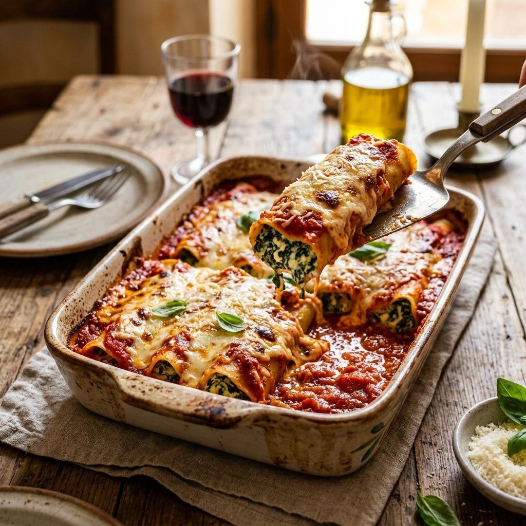 Canelone de Espinafre e Ricota ao Sugo