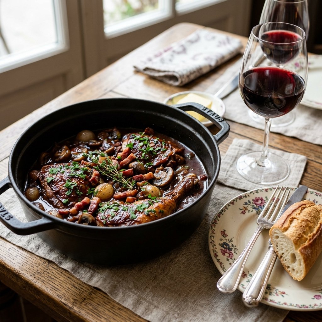 Coq au Vin ao Vinho Tinto — A Alma da Cozinha Rural Francesa
