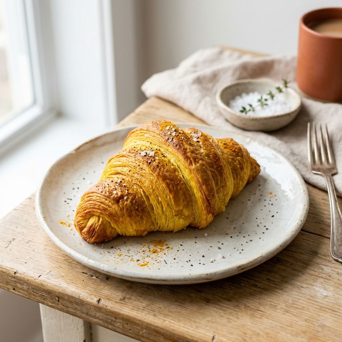Croissant Vegano de Cúrcuma: Dourado e Plant-Based