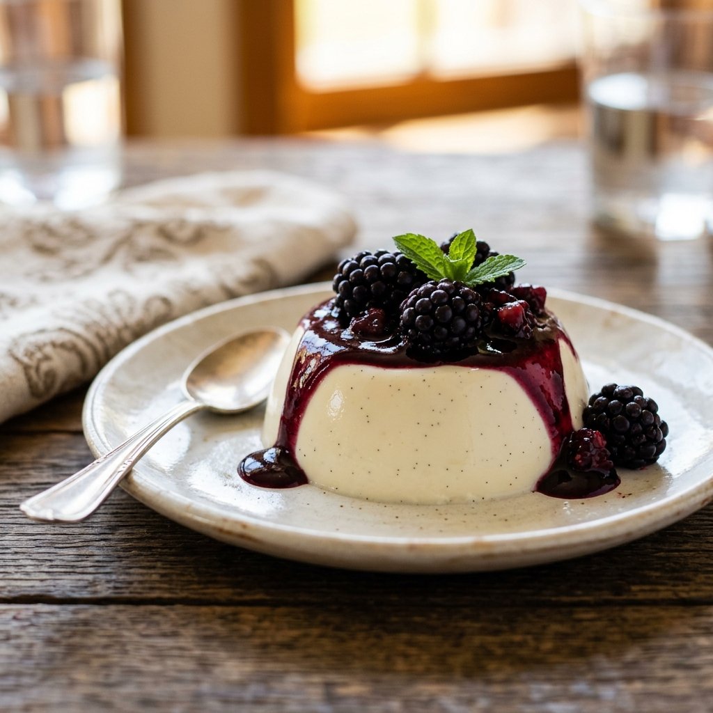 Panna Cotta Italiana de Baunilha com Calda de Amora