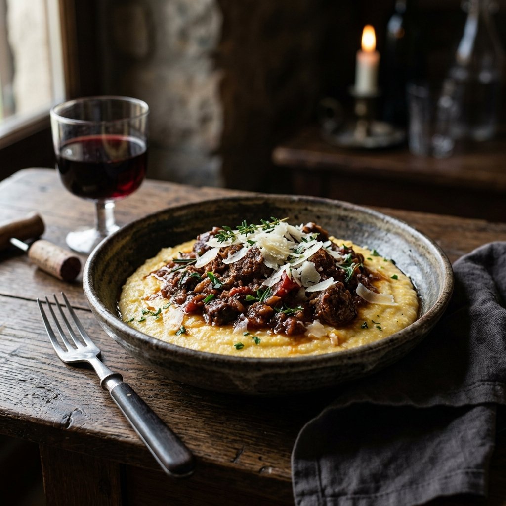 Polenta Cremosa ao Ragu de Linguiça de Javali